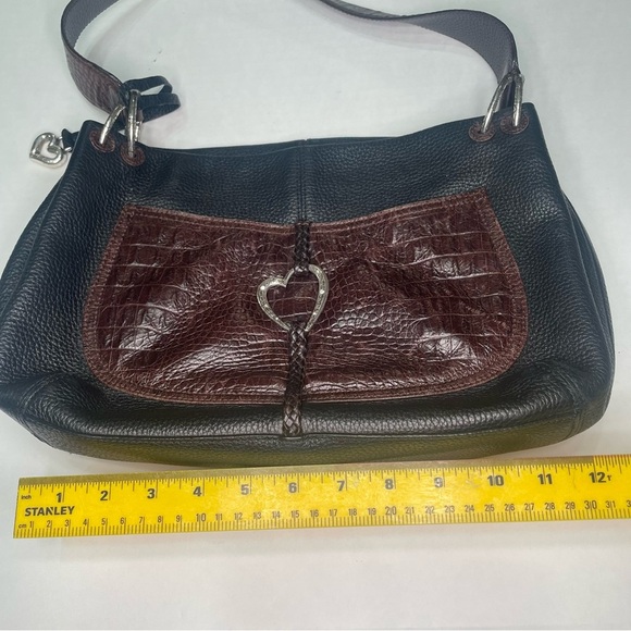 Brighton Brown/Black Hobo Leather Shoulder Bag Silver Heart Charm Purse - Picture 12 of 15